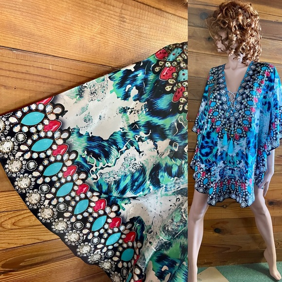 NWT True Colours by LA MODA CLOTHING Rhinestone ANIMAL PRINT Tunic MINI DRESS OS - Picture 7 of 16